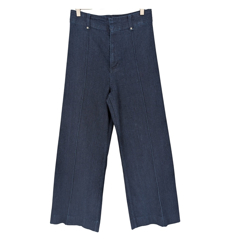 Zara Wide Leg Trouser Jeans Women 6 Dark Wash High Rise Seamed Tailored Classic